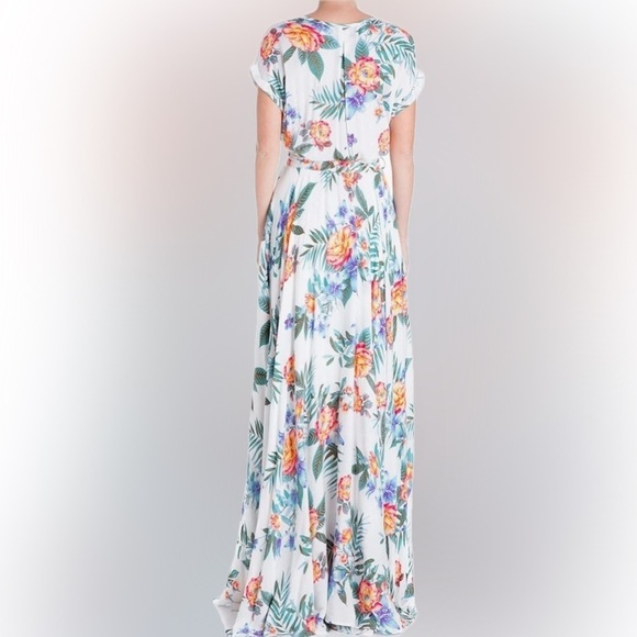 Meghan LA Women’s Jasmine Wrap Maxi Dress Floral Short Sleeve Large NWOT Flaws - Picture 2 of 16